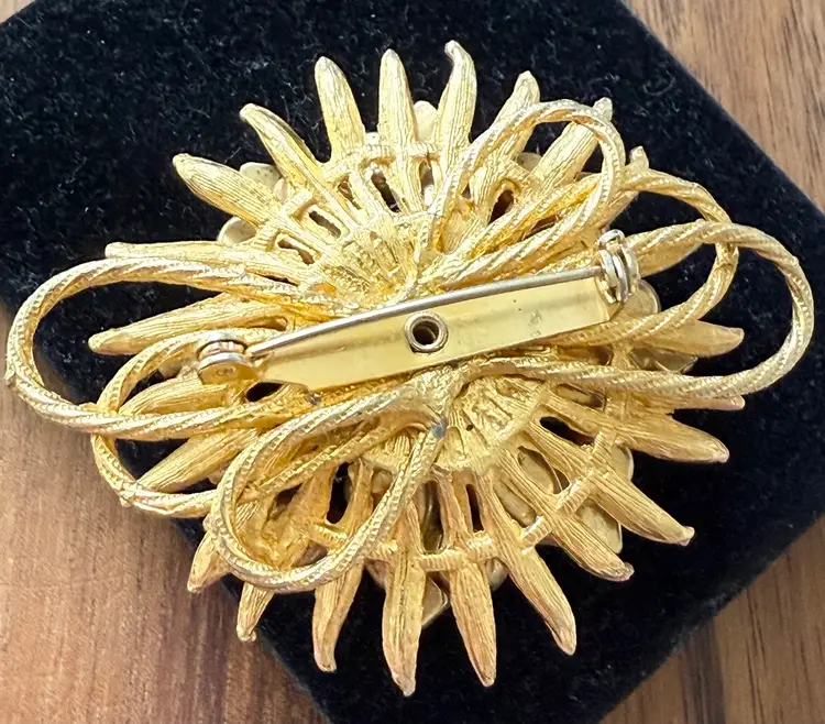 Vintage Rhinestone Floral Pink AB Brooch Pin Large