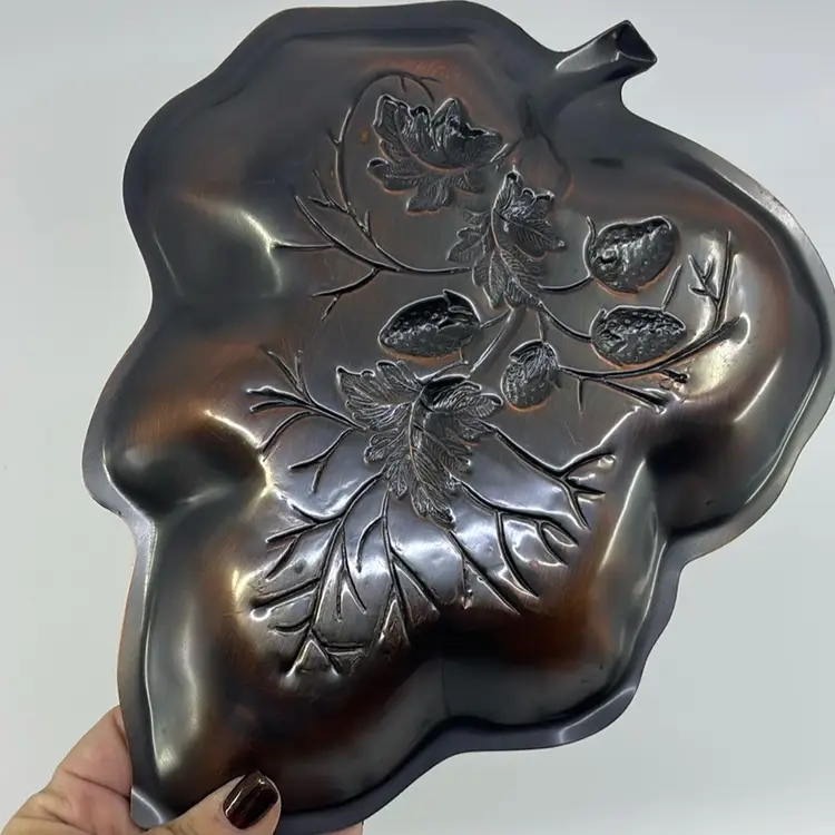 Vintage Coppercraft Guild Serving Dish Tray with Strawberries Brushed Copper 11"