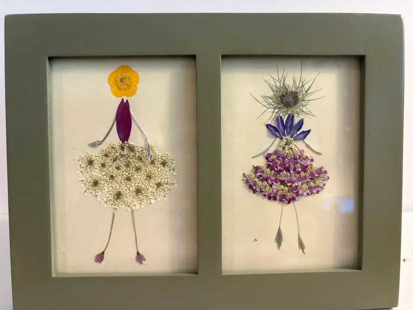 Pressed Flower Framed Art Of Two Ladies