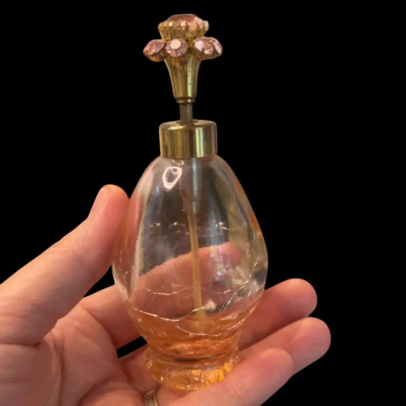 Irice Perfume Bottle With Pink Glass Rhinestones On The Top