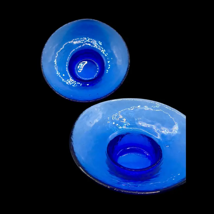 Vibrant Vintage Cobalt Blue Recycled Glass Fire & Light Replicas. 5" Candle Holder/Trinket Dishes.