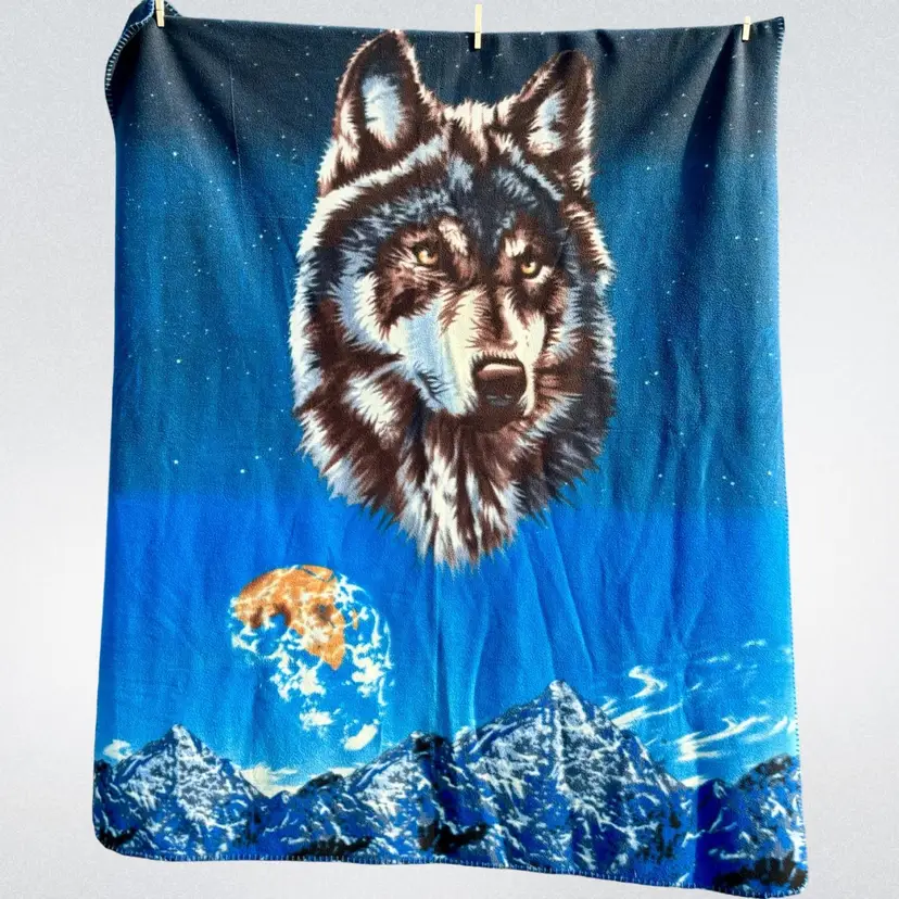 Epic Wolf Sky Earth & Mountains Fleece Blanket Throw 51” x 62”