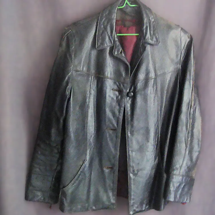 Thrashed Destroyed Vintage Black Leather Jacket Button Front Her