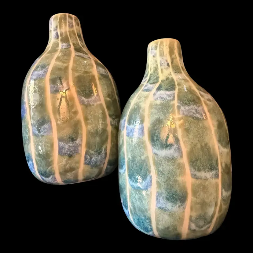 Set 2 NWT Tropical Hacienda Prem Pra Cha Pottery Cases 8” Blue Green