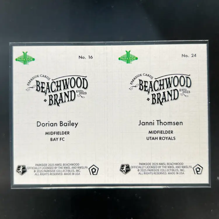 Janni Thomsen & Dorian Bailey 2025 Parkside Beachwood Brand Beachwood Squared Soccer Card