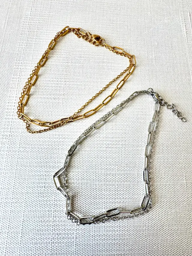 18K Gold PVD Stainless Steel or Stainless Loop And Paperclip Anklet #104g