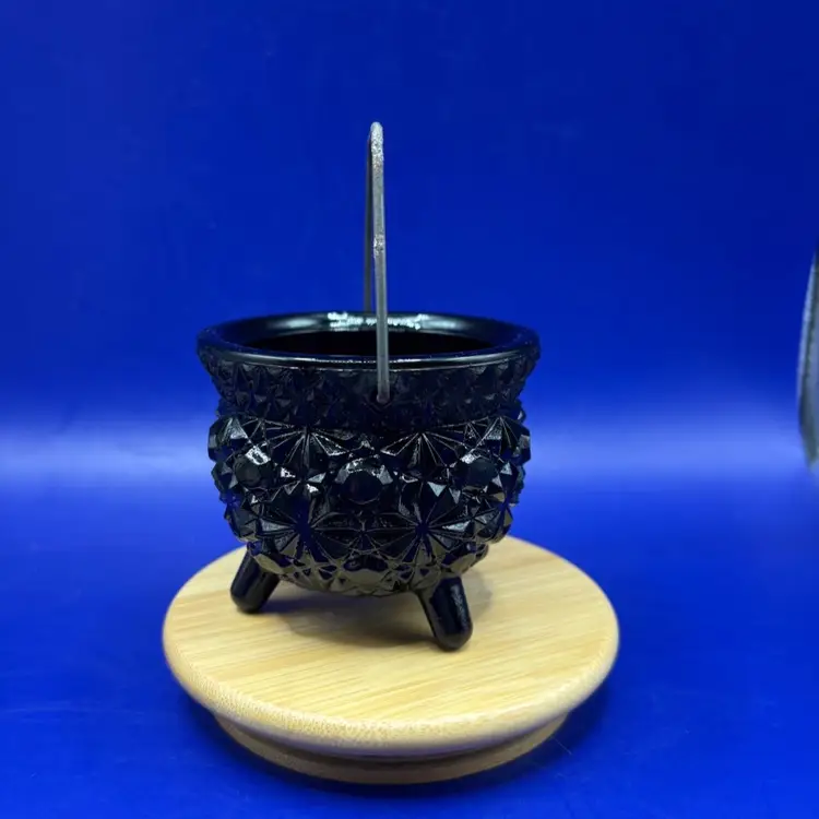 Black Glass Cauldron Candle Holder
