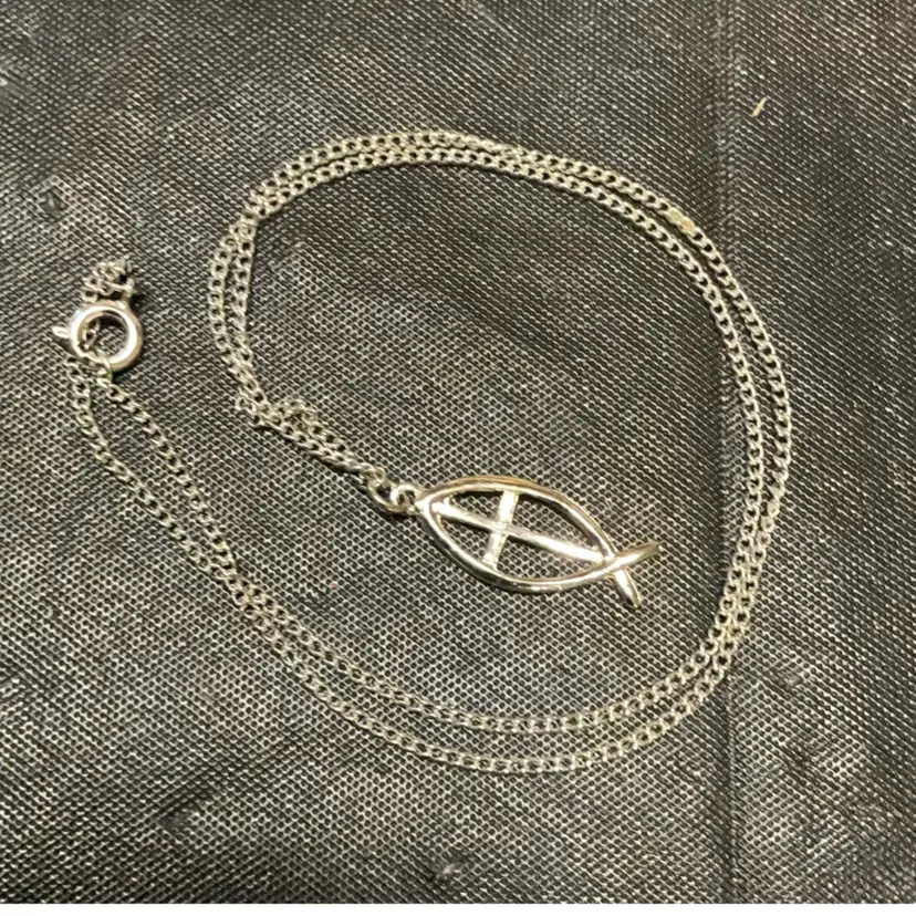 Silver Tone Ichthys Fish Necklace