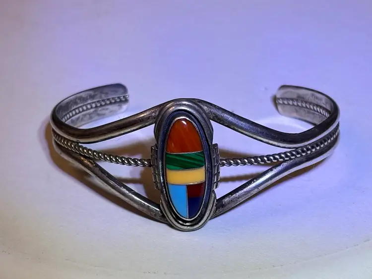 Native American Style Sterling Silver Cuff Bracelet, Vintage