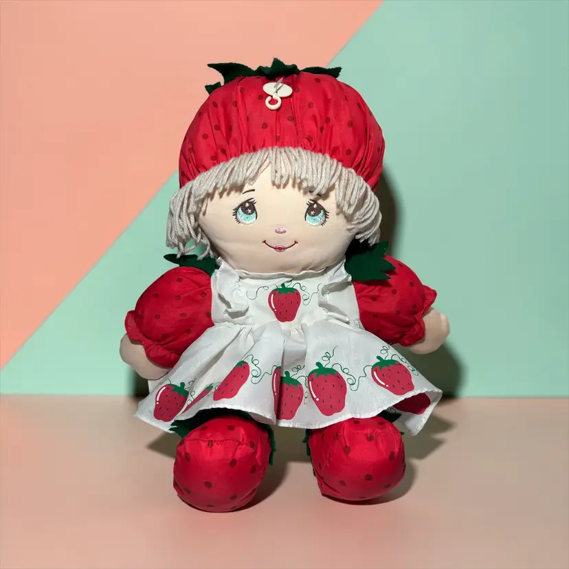 Vintage 1992 Dolly Mine Strawberry Baby Doll Plush Stuffed Toy Cute
