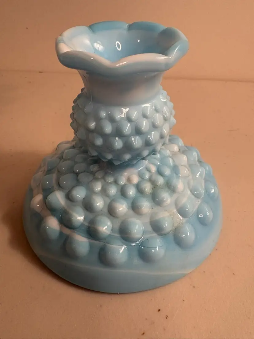 Vintage Fenton Hobnail Candle Stick Holder - Powder Blue & White Milk Glass