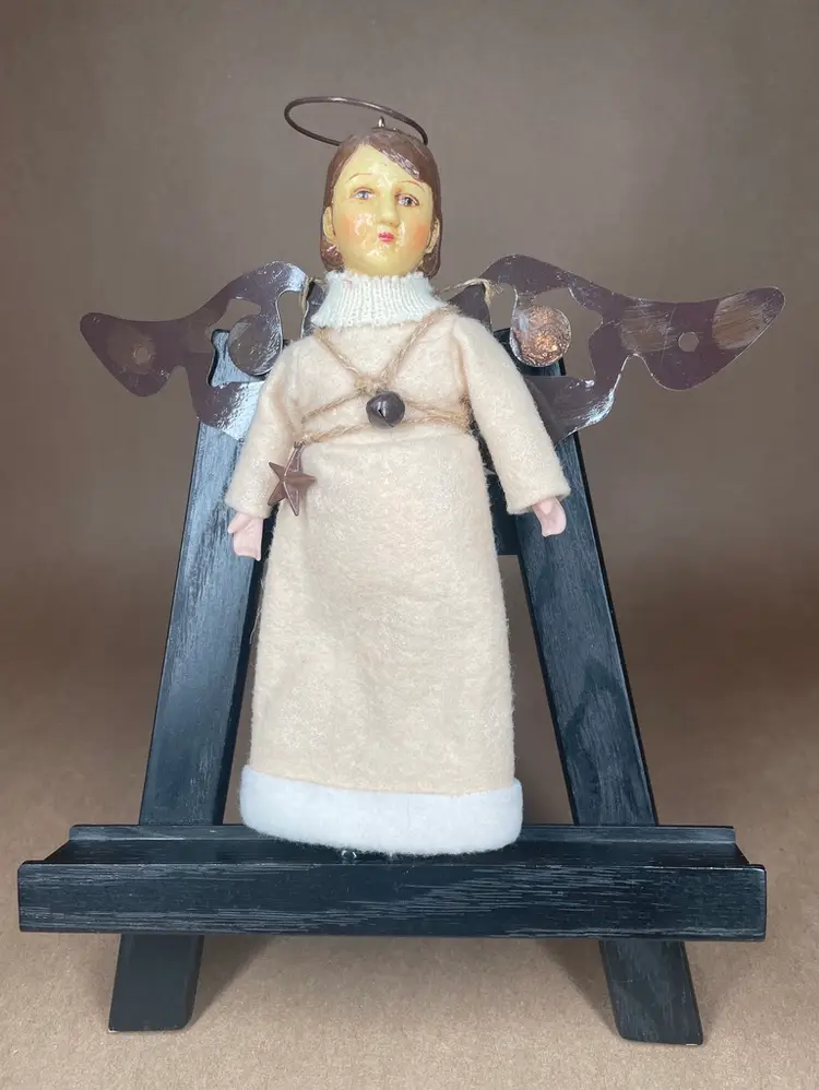 Primitive Folk Art Angel with Wings and Halo Christmas Holiday Ornament