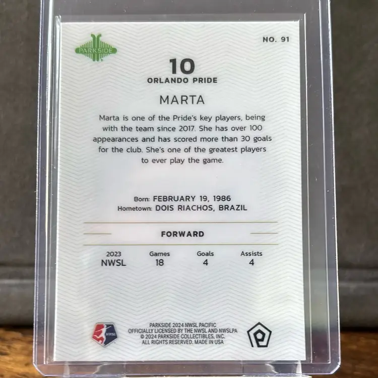 Marta, 2024 Parkside NWSL Pacific - Pink, Orlando Pride, Soccer Card
