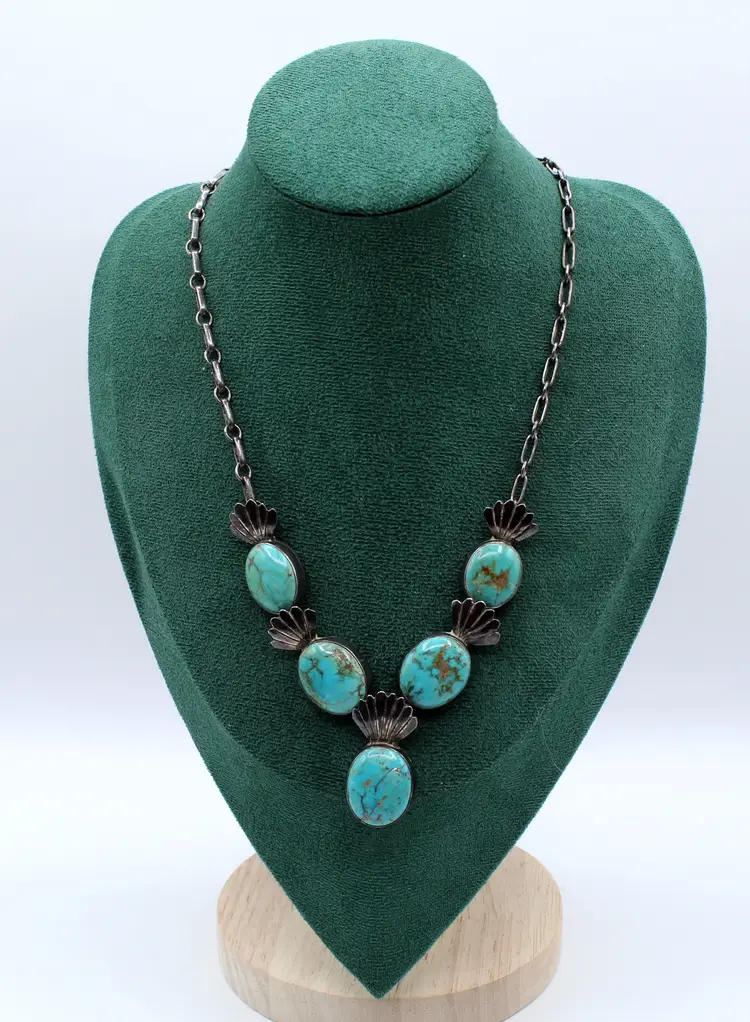 Frank Guerro Navajo Blue turquoise sterling silver 16" necklace 52g