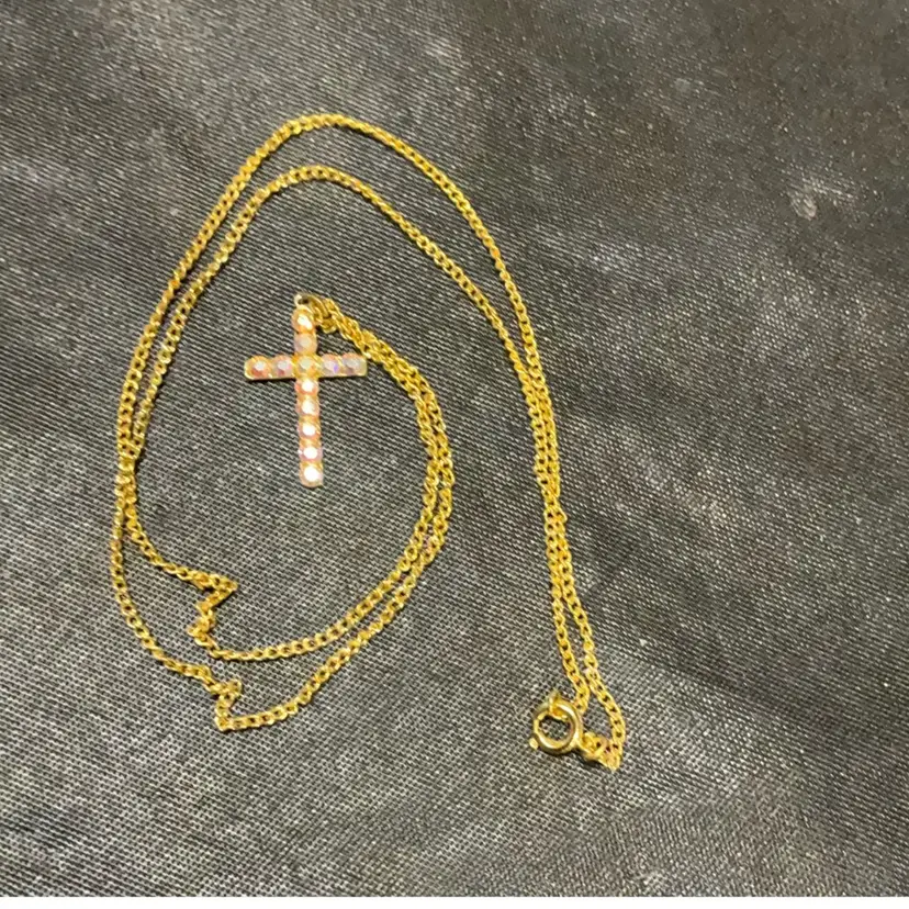 Rhinestone Cross On Gold Tone Chain