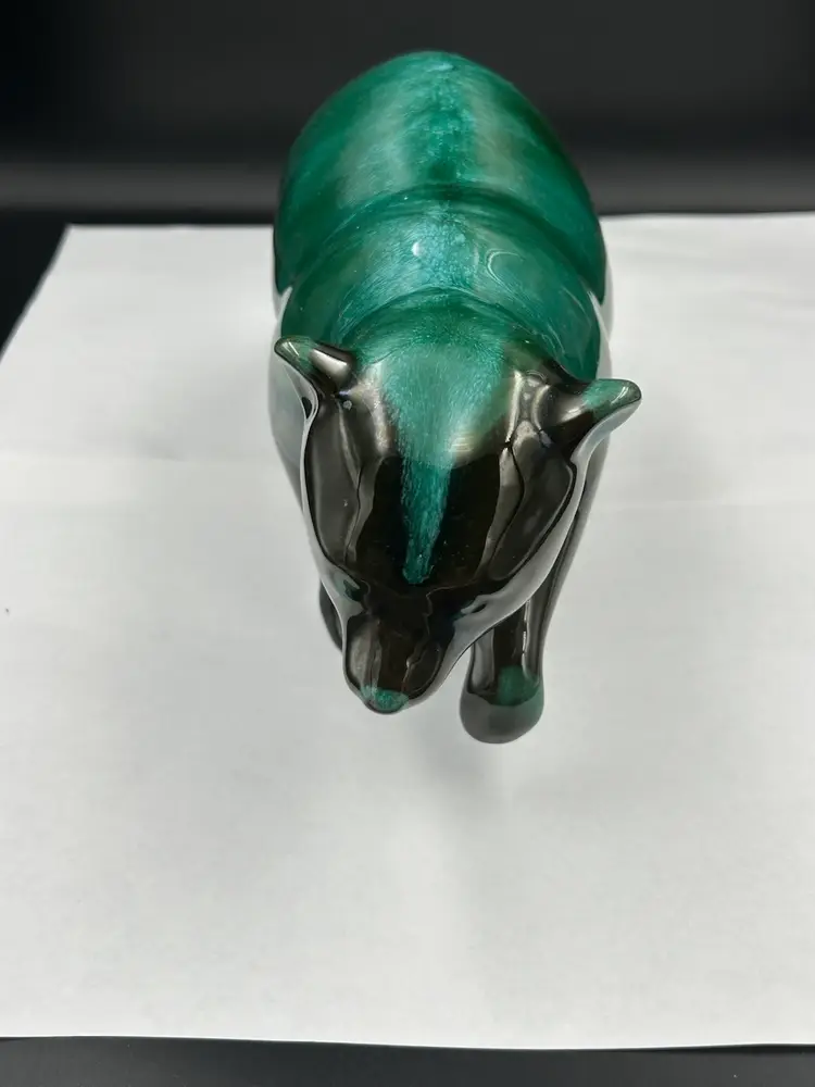 Blue Mountain Pottery Bear Figurine Green Drip Glaze Redware