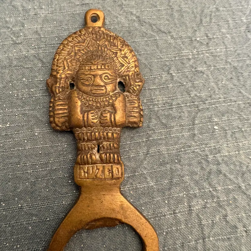 Rare Brass Two Sided Inca Or Mayan Bottle Opener Marked “Cuzed”