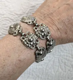 Vintage Chunky Double Strand Silver Tone Bracelet