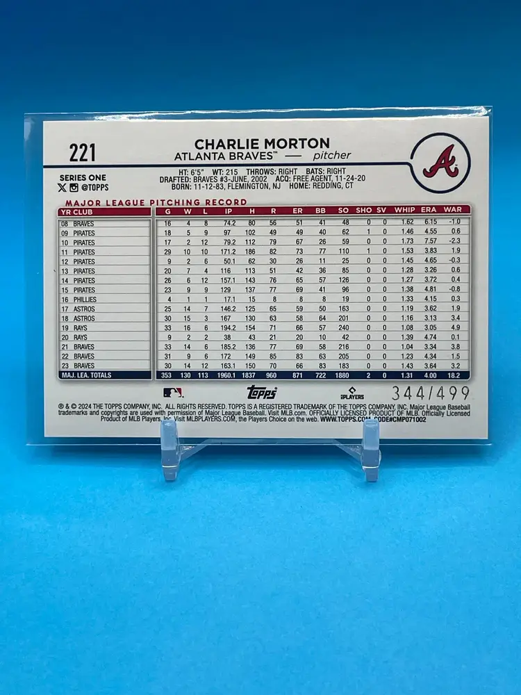 2024 Topps S1 Green Crackle Foilboard Parallel Charlie Morton #/499 Atlanta Braves