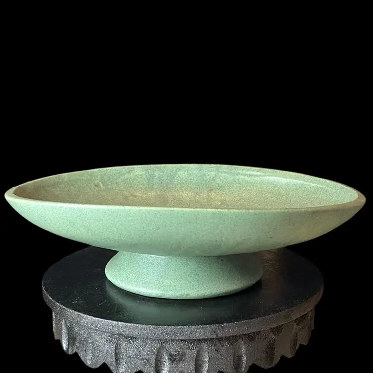 McCoy Floraline Compote Green Bowl: 10”x 3”x 7”