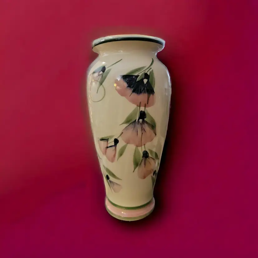 Pink California Pottery Crossley 94 Vase Asian Inspired Abstract Flowers
Porcelain Glazed