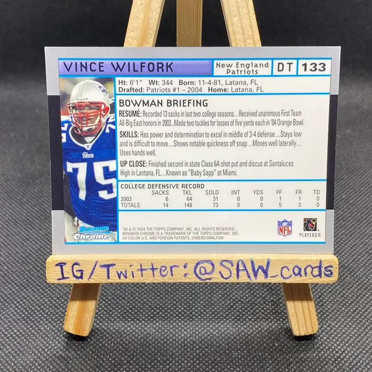 Vince Wilfork 2004 Bowman Chrome RC New England Patriots