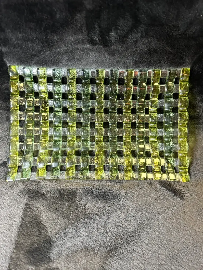 1980s Basket Weave Green Glass Tray. A Beauty!  12”x7”