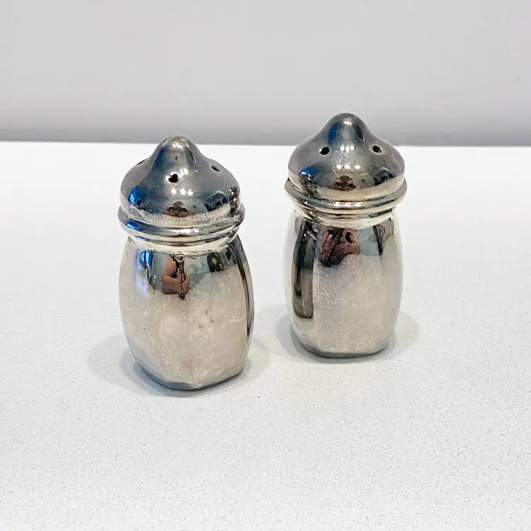 Small War Lead Silver Plated Mini Salt and Pepper Shakers
