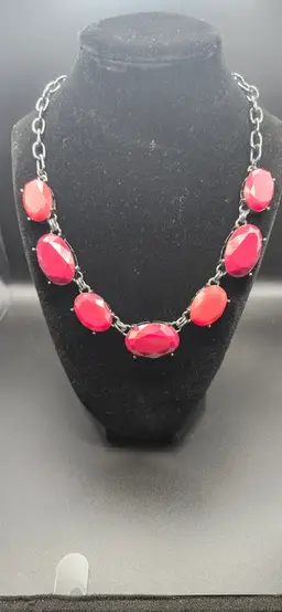 #01 Bold Red Faceted Stone Necklace - NOS