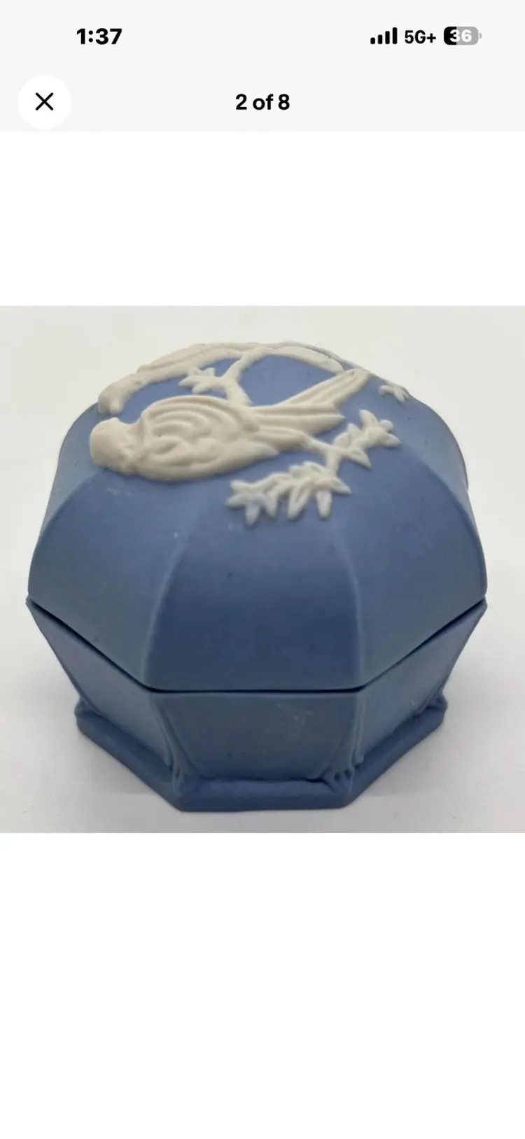 JCM Blue/White Love Birds Geometric Trinket Box
