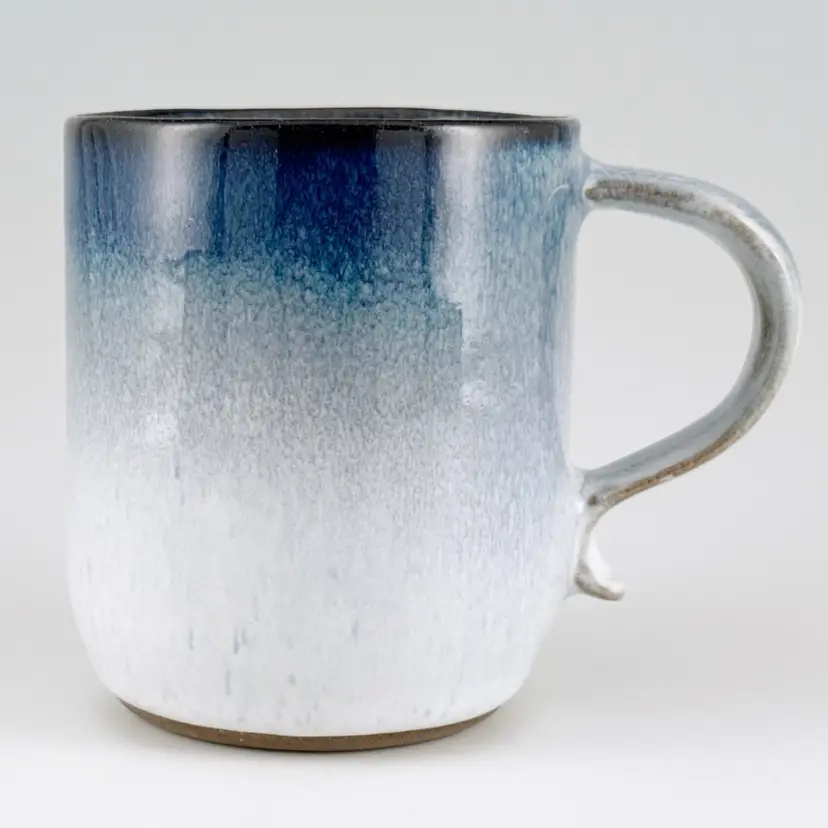 Handmade Studio Art Pottery Mug, Streaky Blue Gradient Fade Glazed Ceramic, Vintage Made in USA