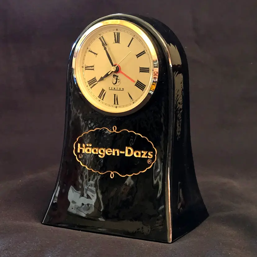 Fenton Glass Battery Alarm Clock Souvenir Hagen-Dazs Embossed Black 6¼" Tall