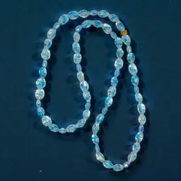 Vintage Czech Givre Blue & Clear Glass Beaded Necklace. 28 Inches Length. No Clasp.