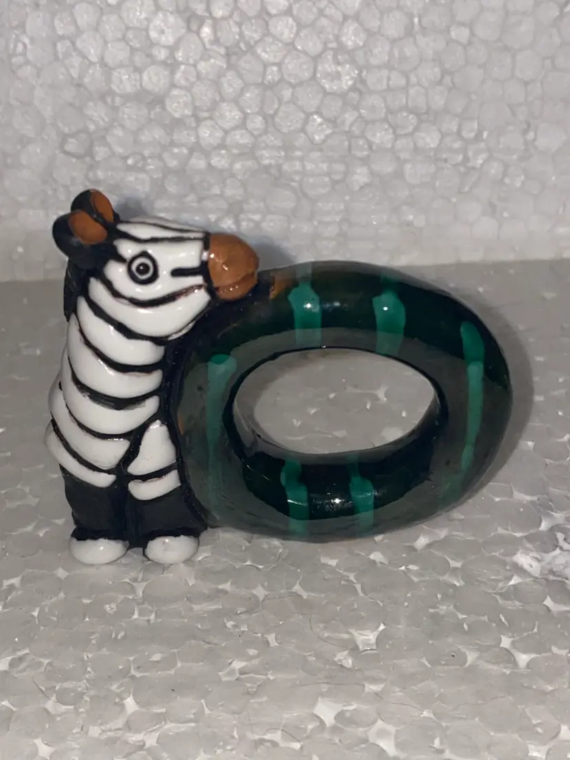 #09 - 50% Off Sale- Made In Peru By Leps Pottery Zebra Napkin Ring (was $12)