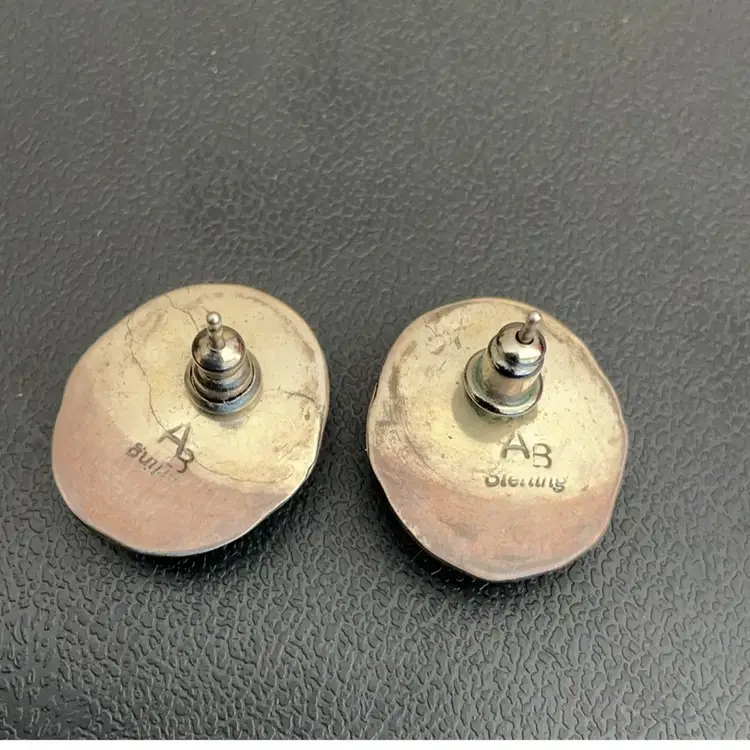 Vintage Navajo Native American Sterling Turquoise Earrings Signed AB