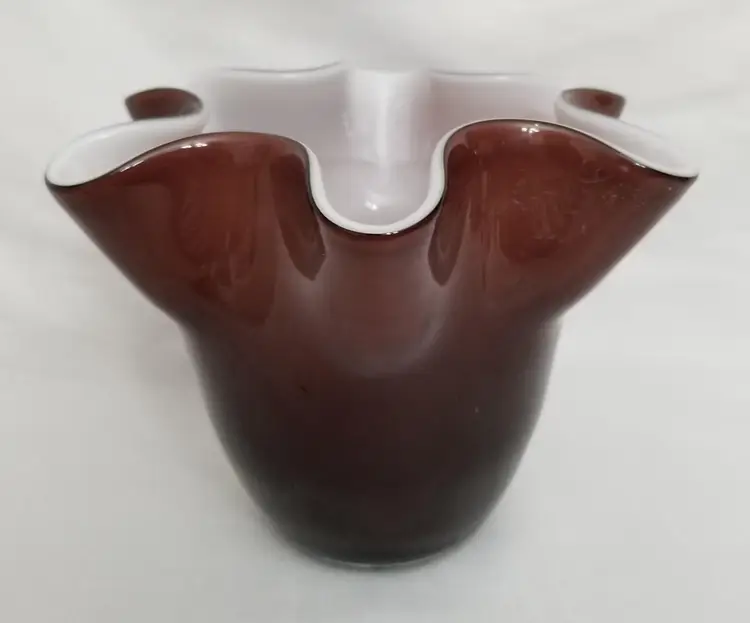 Italian Venini Style Purple Amethyst Cased Art Glass Handkerchief Vase