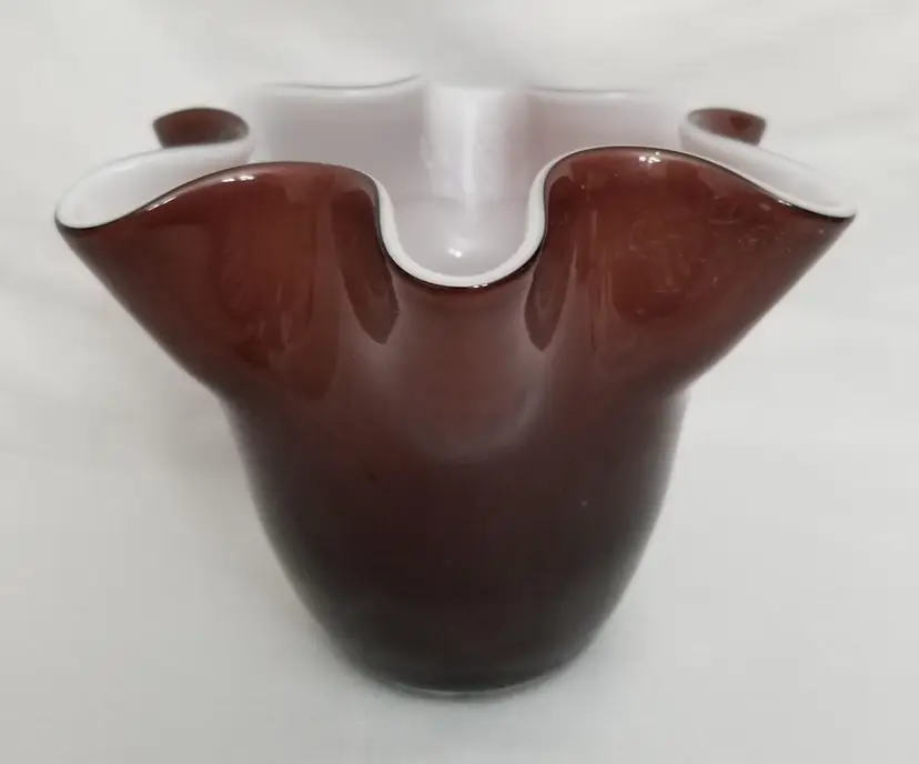 Italian Venini Style Purple Amethyst Cased Art Glass Handkerchief Vase