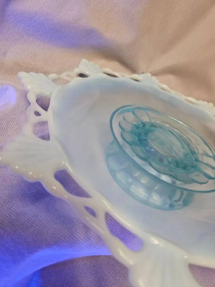 Fenton Opalescent Blue Open Ring Pedestal Cake Plate - Beautiful!