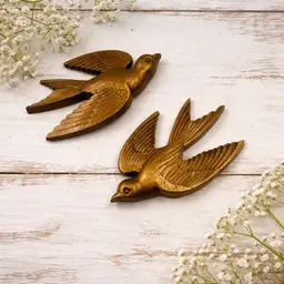 Vintage Syroco Wood Flying Swallows Wall Decor Set 1969