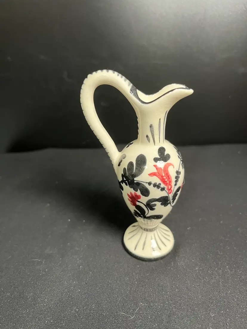4 1/2" High Pitcher Made in Italy w/ #5779 (4? last number-see pic)-Difficult to Locate in the Wild. Beautifully Hand Painted Floral Design w/ Interesting Hand Painted Black Lined Detail-Lot 53