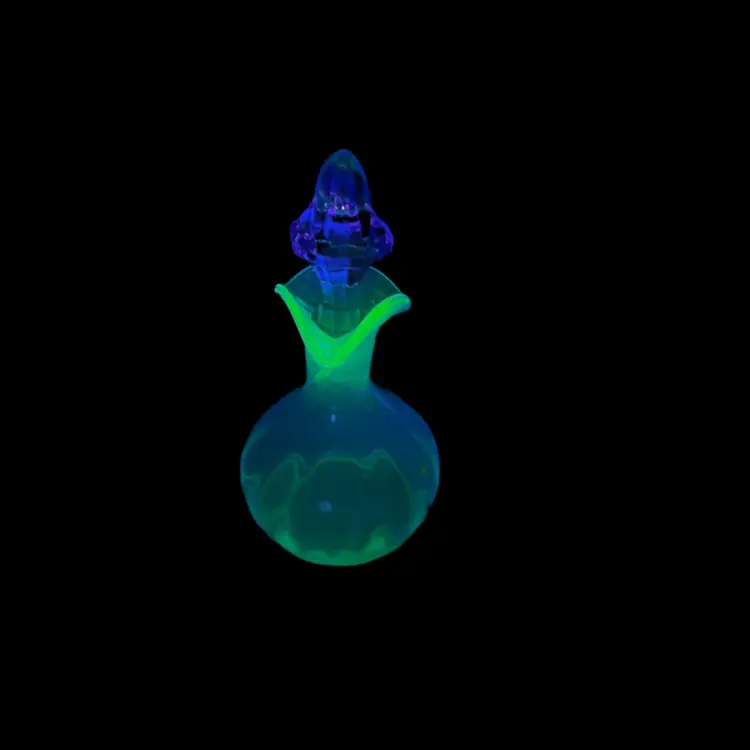 Uranium Glass Oil/Vinegar Cruet Bottle With Stopper, 5-1/2” Tall