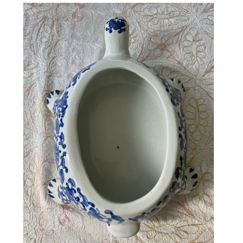 🐞Vtg Bombay Co. Chinoiserie Ceramic Turtle Tureen Bottom Basin 14x10.5” (Opening 7”)