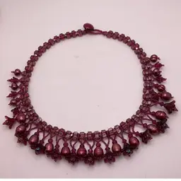 Purple Pearl & Bead Choker Necklace with Glass Button Toggle Clasp Artisan Made 15”