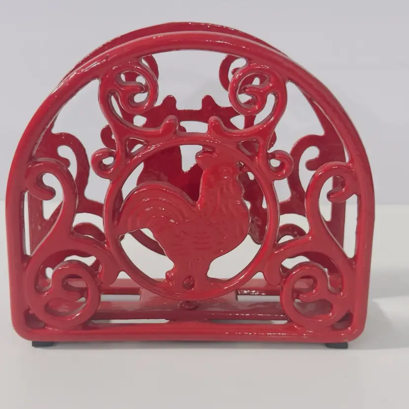 #830 Cast Iron Napkin Holder, Bright Red, Chicken Design