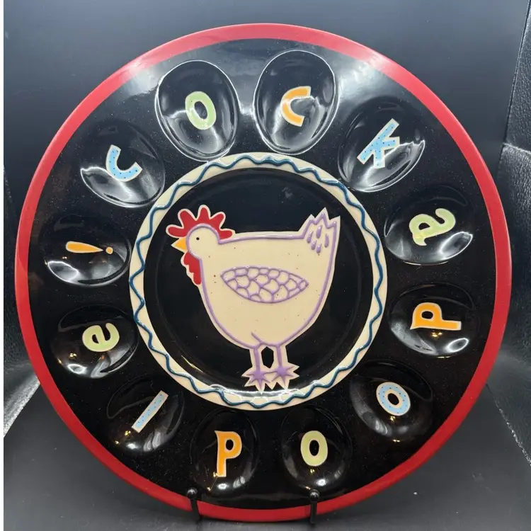 ‘Cockadoodle’ Chicken Ceramic Deviled Egg Plate by Becky Denny