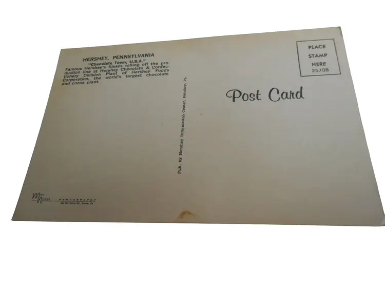 Vtg Postcard unposted Hershey PA Kisses rolling off the assembly line 1960s