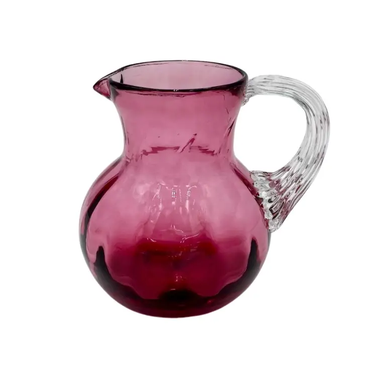 Vintage Pilgrim Cranberry Glass Small Pitcher, Optic Swirl, Applied Handle