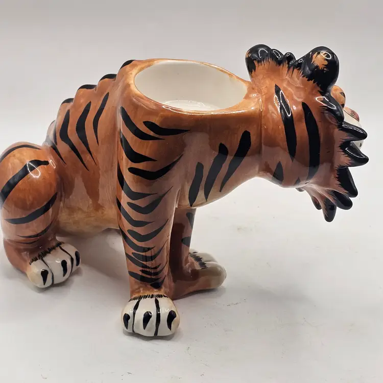 Blue Sky Pottery cat tiger candle Votive Candle Signed Lynda 2009