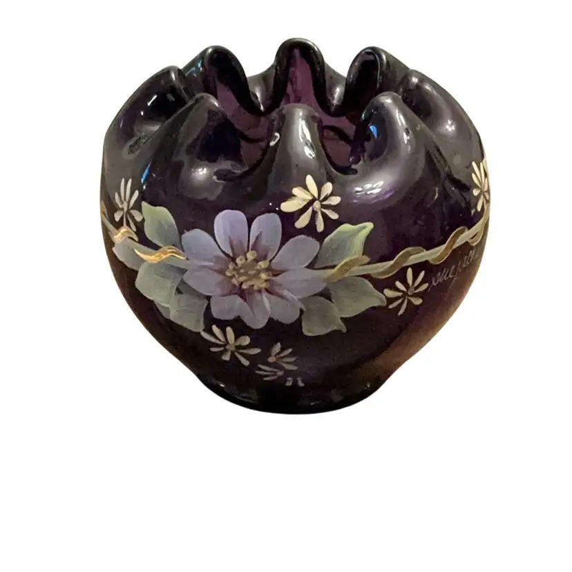 Fenton Royal Purple 75th Anniversary Celebration Diamond Jubilee Rose Bowl 3 1/2β X 4 1/2β HP By Sue Jackson