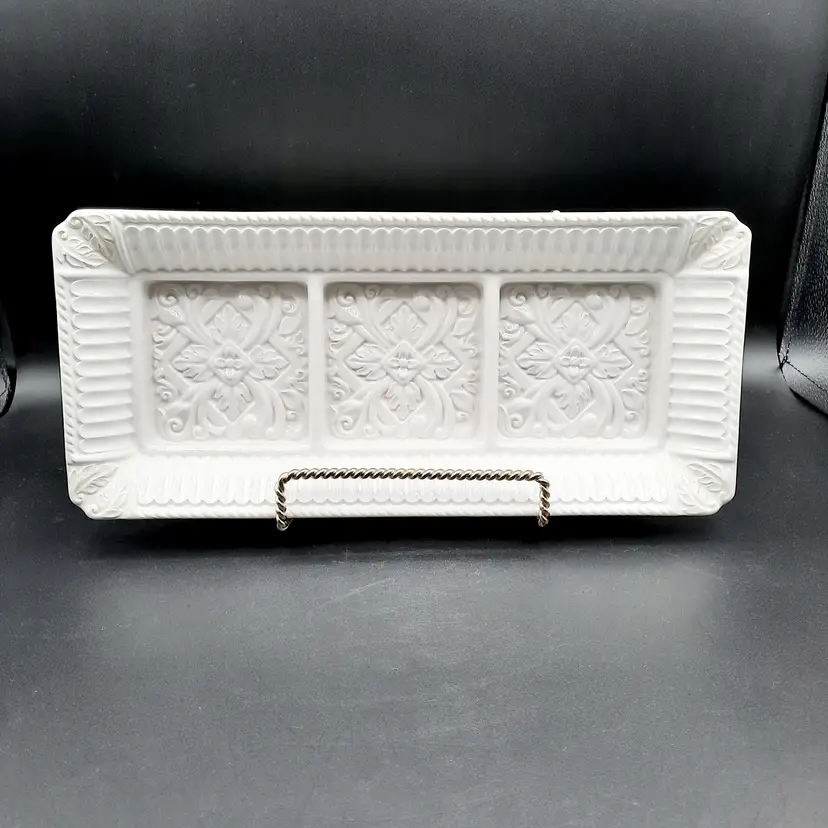 enox Butler's Pantry Divided Tray 3 Section Relish Dish Ivory Beige Ceramic